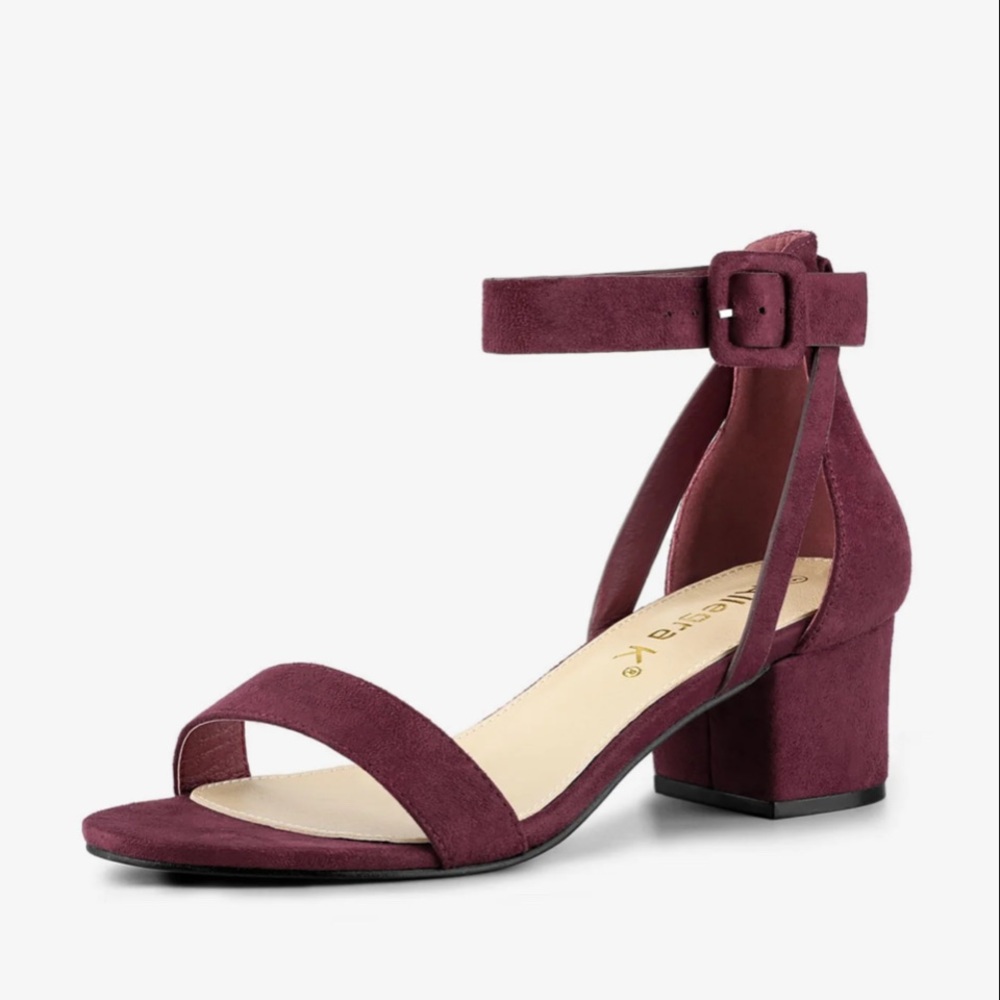 Allegra K Faux Suede Ankle Strap Block Low Heel Sandals